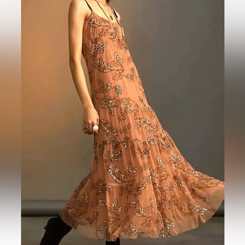 Anthropologie Sequined Tulle Midi Slip Dress M Super Versatile Blogger Favorite!